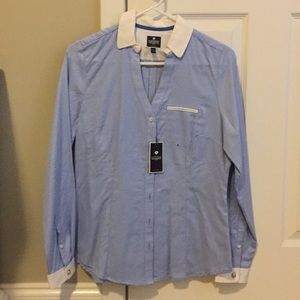 Blue and white Express button down blouse